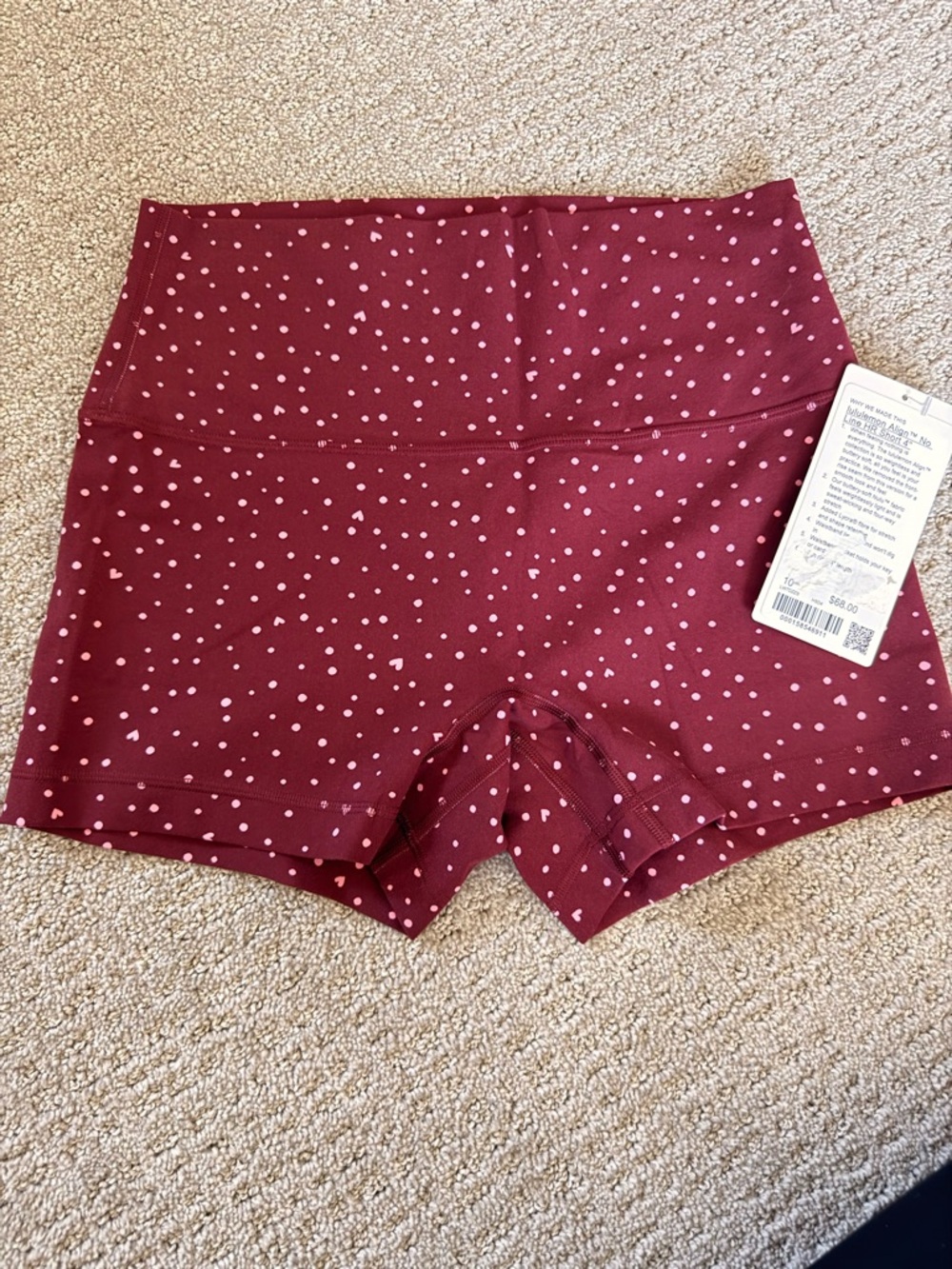 lululemon athletica Burgundy with Pink Heart-Print High-Rise Shorts